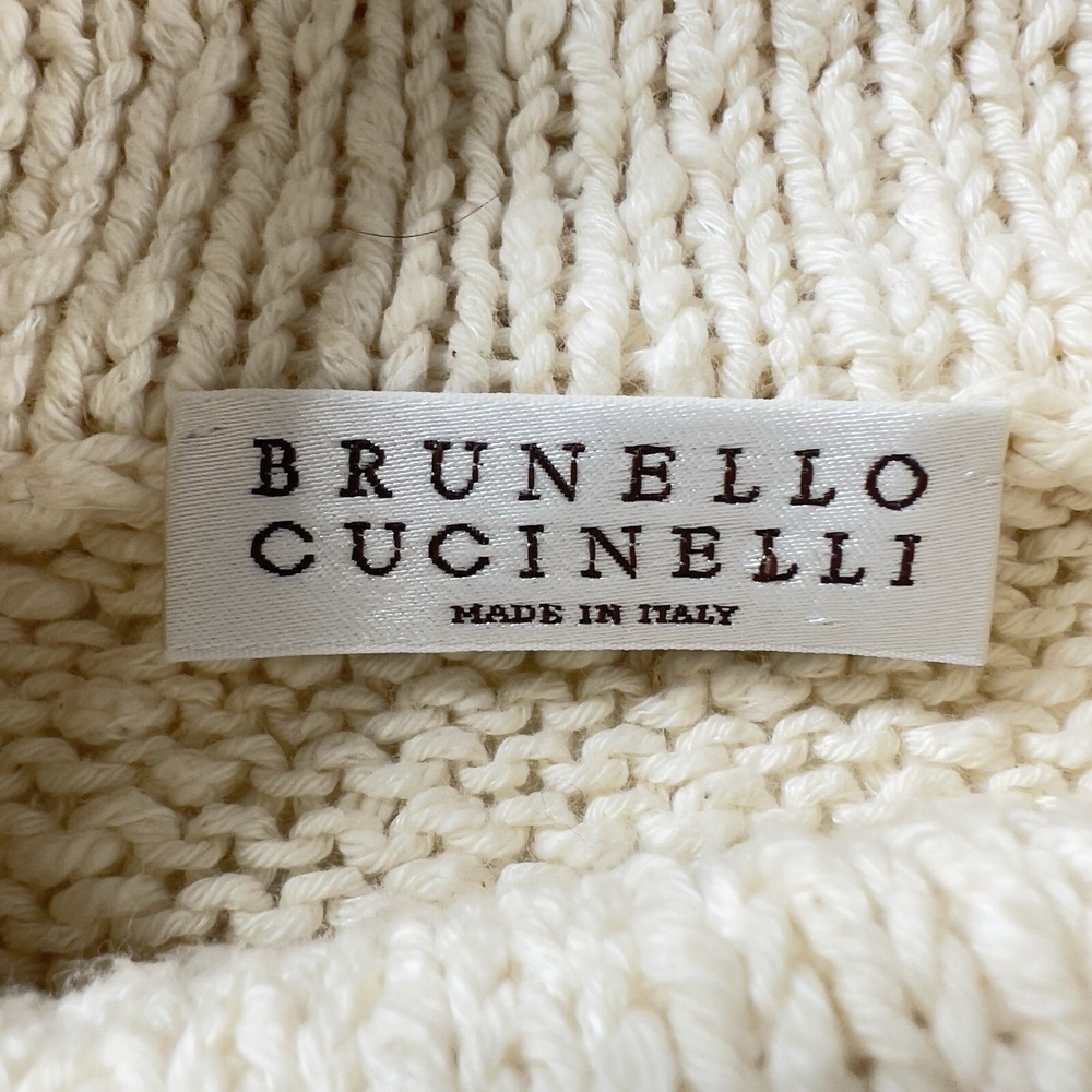 Brunello Cucinelli Womens Sweater Top Ivory Cotton Linen Cottegecore Lace Size L - Picture 8 of 15